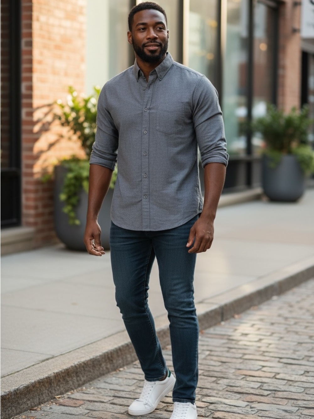 Men's Slim-Fit Gray Button-Down Shirt